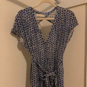 Anthropologie Staring at Stars Blue and White Print Open Back Romper Size S